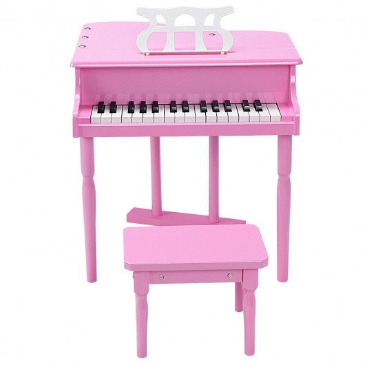Musical Instrument Toy 30-Key Children Mini Grand Piano with Bench-Pink - Color: Pink