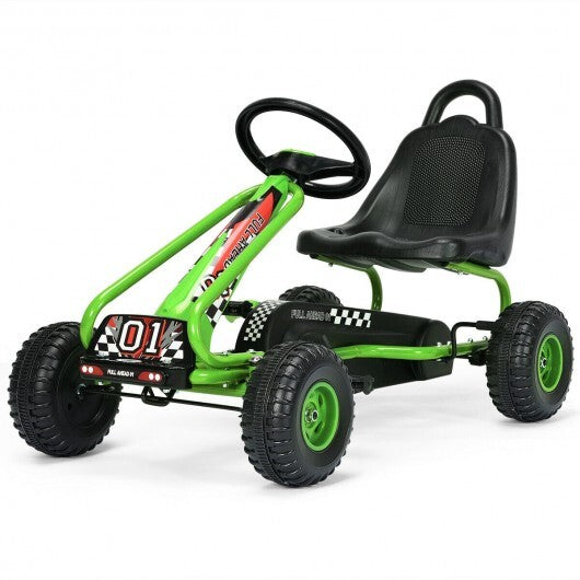 4 Wheel Pedal Powered Ride On with Adjustable Seat-Green - Color: Green