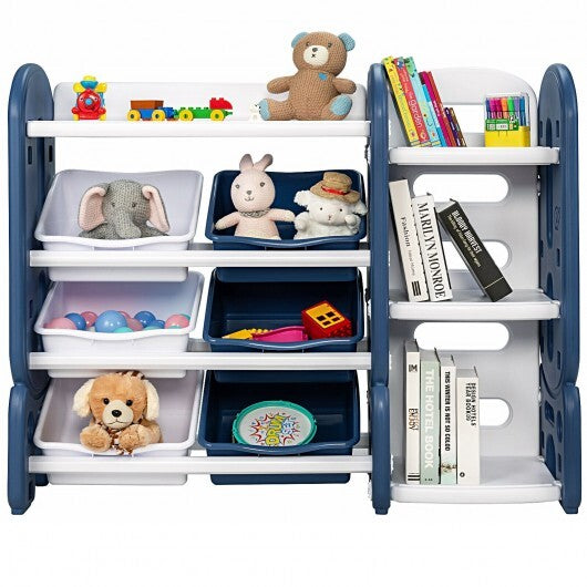 Kids Toy Storage Organizer with Bins and Multi-Layer Shelf for Bedroom Playroom -Blue - Color: Blue