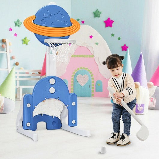 3 in 1 Height Adjustable Kids Basketball Hoop Set with Balls-Blue - Color: Blue