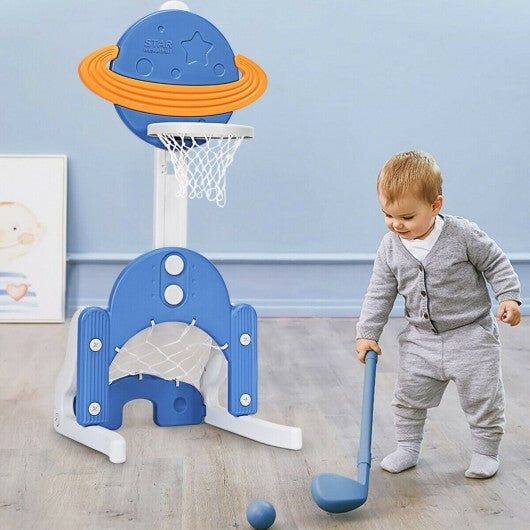 3 in 1 Height Adjustable Kids Basketball Hoop Set with Balls-Blue - Color: Blue