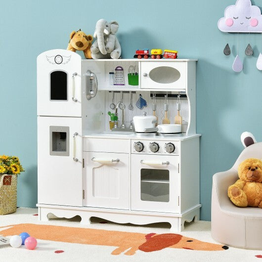 Kitchen Pretend Play Cookware Set Toys for Kids with Water Dispenser - Color: White
