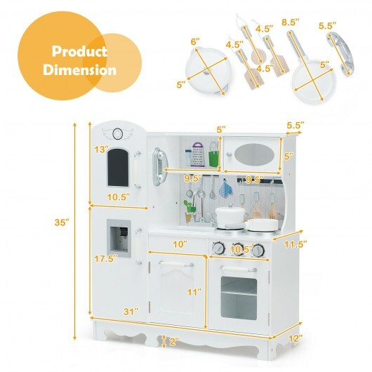 Kitchen Pretend Play Cookware Set Toys for Kids with Water Dispenser - Color: White