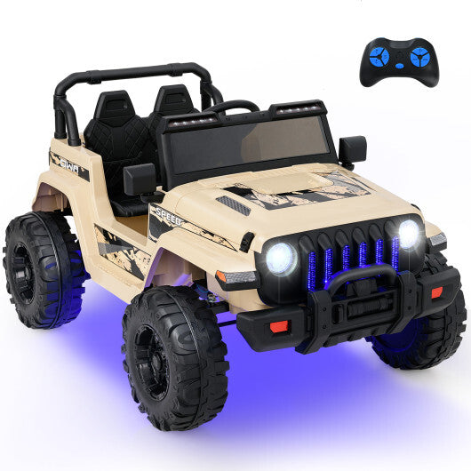 12V Kids Ride-on Jeep Car with 2.4 G Remote Control-Khaki - Color: Khaki