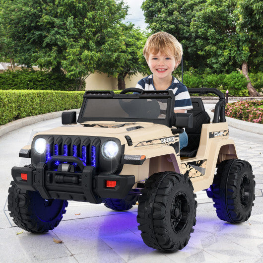 12V Kids Ride-on Jeep Car with 2.4 G Remote Control-Khaki - Color: Khaki