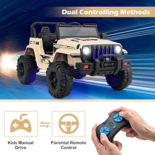 12V Kids Ride-on Jeep Car with 2.4 G Remote Control-Khaki - Color: Khaki