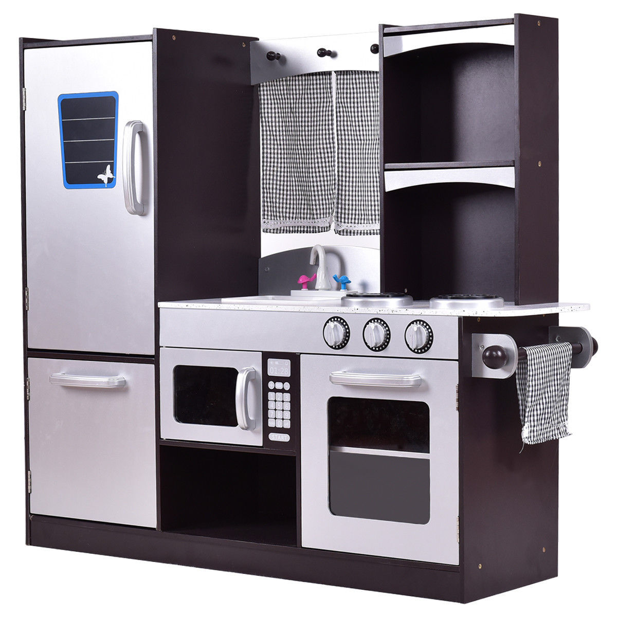 Kids Wooden Modern Kitchen Cooking Pretend Play Set - Color: Coffee