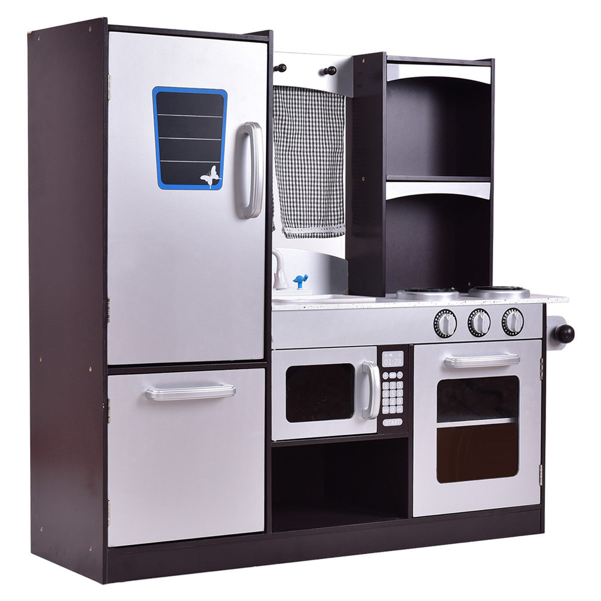 Kids Wooden Modern Kitchen Cooking Pretend Play Set - Color: Coffee
