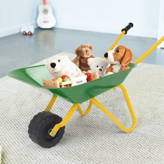 Outdoor Garden Backyard Play Toy Kids Metal Wheelbarrow-Red