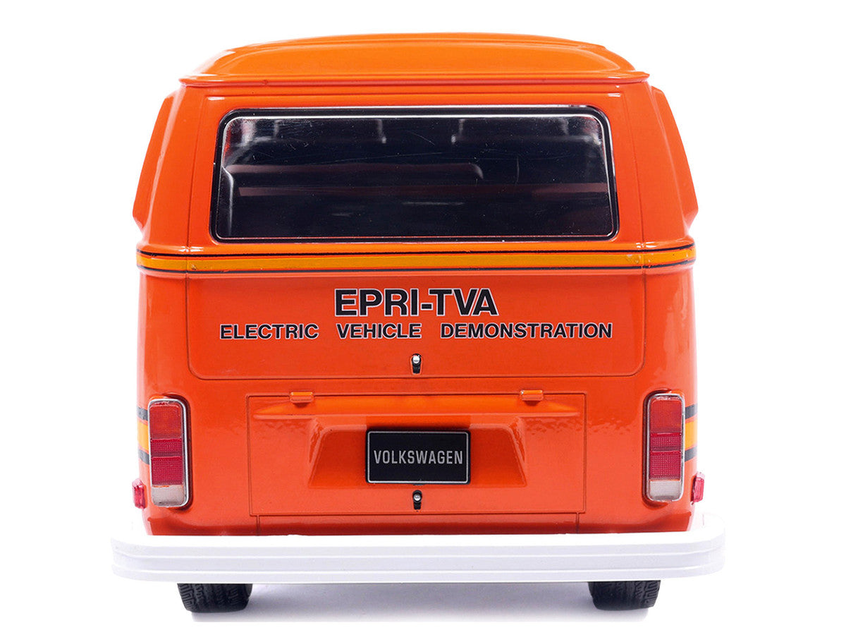 1978 Volkswagen Type 2 Bus "Elektrotransporter" Orange with Yellow Stripes 1/18 Diecast Model by IXO Models
