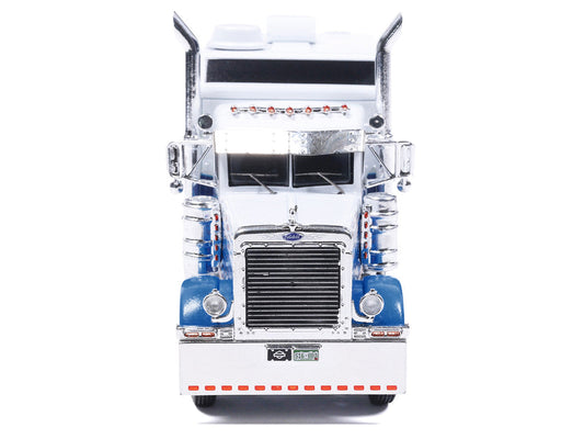 2002 Peterbilt 379 Truck Tractor White and Blue with Graphics 1/64 Diecast Model by IXO Models