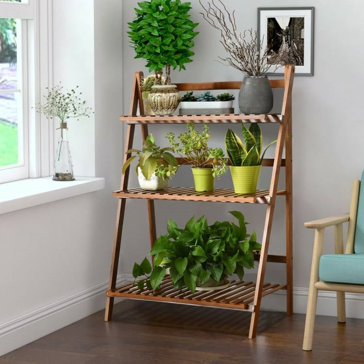 Farmhouse Indoor/Outdoor 3 Tier Folding Plant Stand Planter Shelving Unit