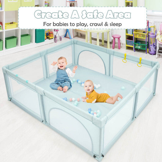 Large Infant Baby Playpen Safety Play Center Yard with 50 Ocean Balls-Gray