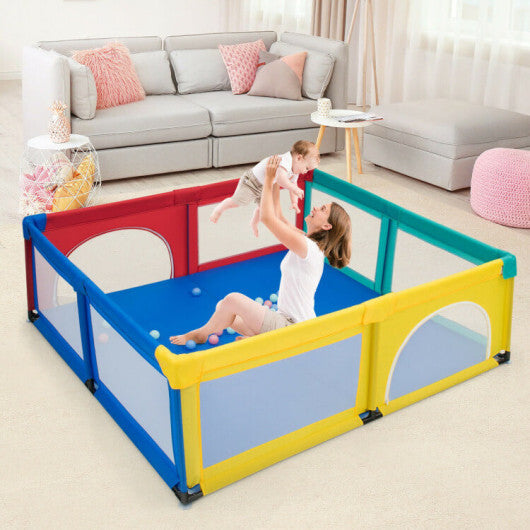 Large Infant Baby Playpen Safety Play Center Yard with 50 Ocean Balls-Gray