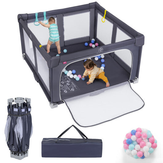 Large Baby Playpen BPA-Free Foldable Toddlers Safety Fence Play Yard-Dark Grey