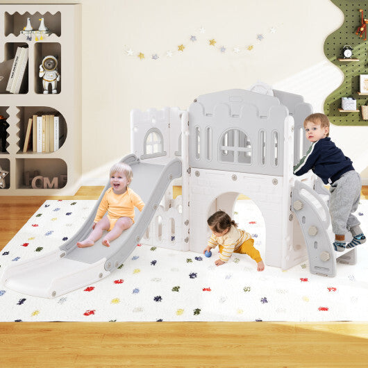 9-in-1 Toddler Slide L-Shaped with Basketball Hoop and Steering Wheel-Yellow