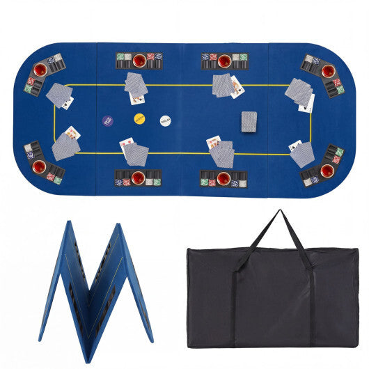 79 Inch x 36 Inch 8-Player Foldable Poker Table Top with Carry Bag and Cup Holders-Blue