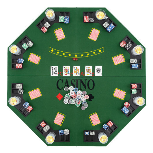 8-Player Foldable Poker Table Top with Carrying Bag-Blue