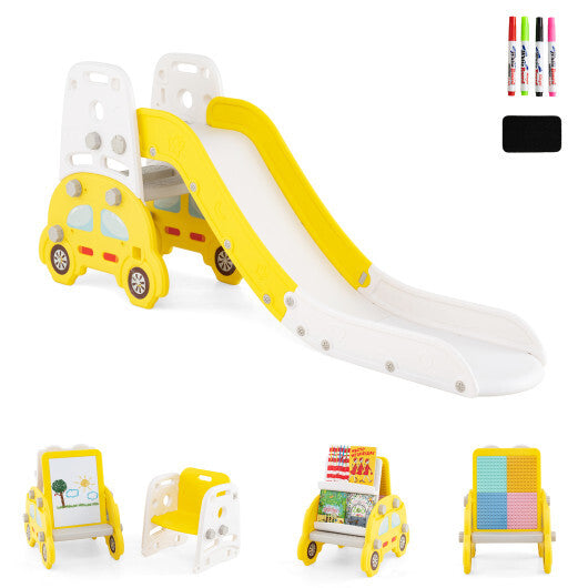 5 in 1 Convertible Toddler Slide Set Kids Art Easel with Stool and Book Rack-Gray