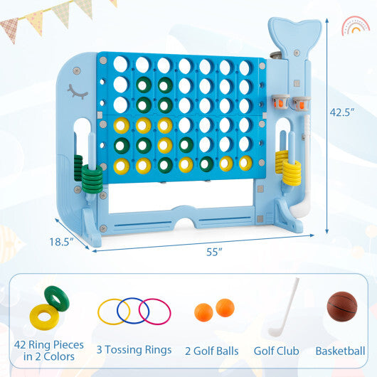 Giant 4-to-Score Game Set Jumbo Connect Four Game with Ring-toss-Blue