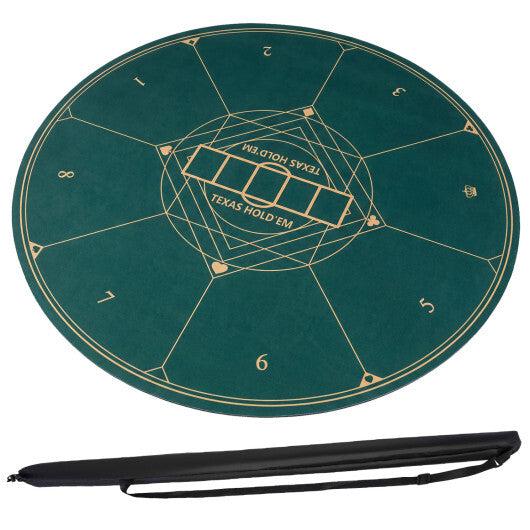 Round Poker Mat for Texas Hold'em 55 inch Portable Foldable Anti-Slip Rubber Base Table Layout-Green