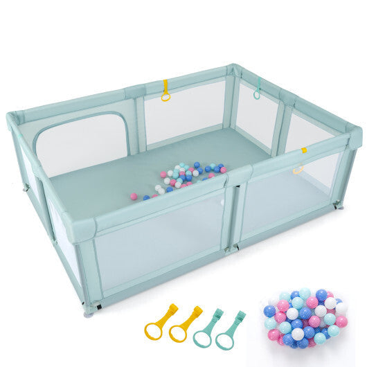 Portable Baby Playpen with 50 Ocean Balls Breathable Mesh and Safe Zippered Doors-Blue
