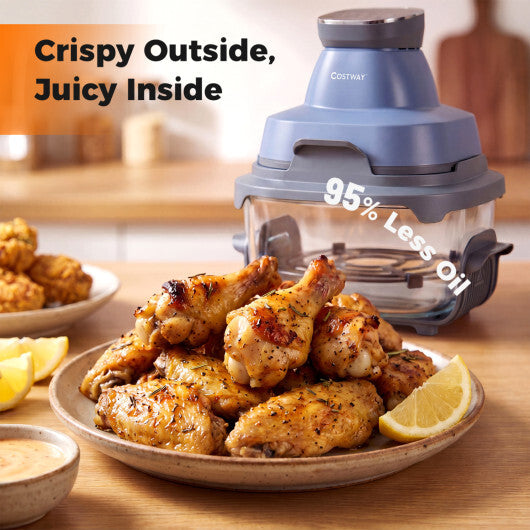 Costway 6-in-1 Portable Glass Air Fryer  4.4QT & 1.8QT Dual Glass Containers with Lids Blue