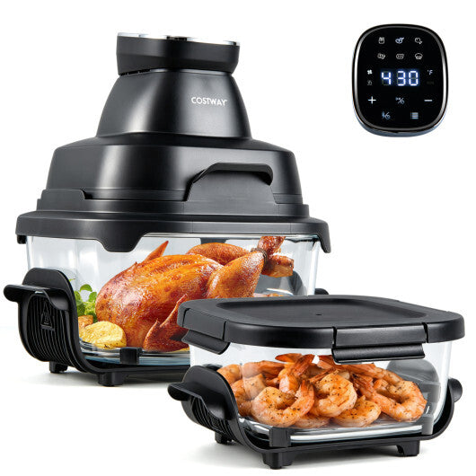 Costway 6-in-1 Portable Glass Air Fryer  4.4QT & 1.8QT Dual Glass Containers with Lids Black