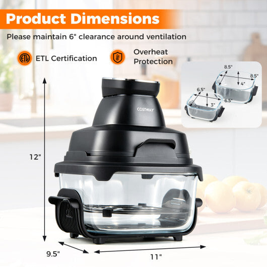 Costway 6-in-1 Portable Glass Air Fryer  4.4QT & 1.8QT Dual Glass Containers with Lids Black