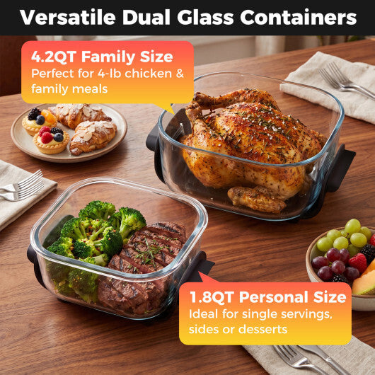 Costway 6-in-1 Portable Glass Air Fryer  4.4QT & 1.8QT Dual Glass Containers with Lids Black