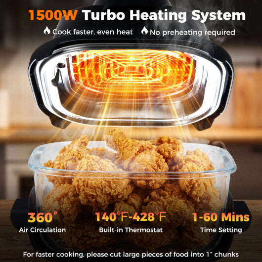 Costway 6-in-1 Portable Glass Air Fryer  4.4QT & 1.8QT Dual Glass Containers with Lids Black