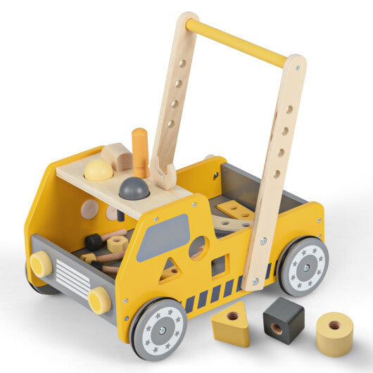 Costway 2-In-1 Montessori Wooden Baby Walker with Learning Activities Adjustable Speed