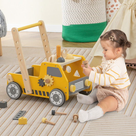 Costway 2-In-1 Montessori Wooden Baby Walker with Learning Activities Adjustable Speed