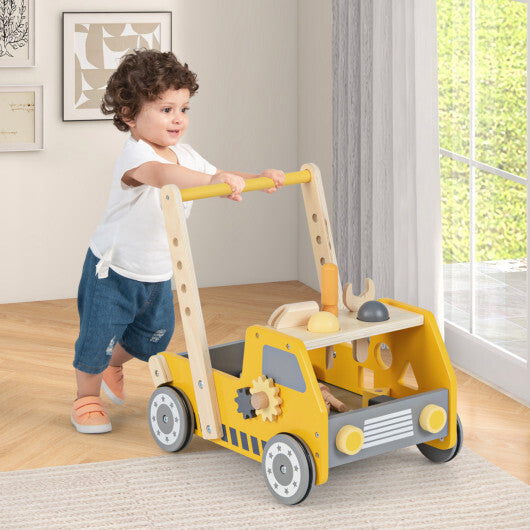 Costway 2-In-1 Montessori Wooden Baby Walker with Learning Activities Adjustable Speed