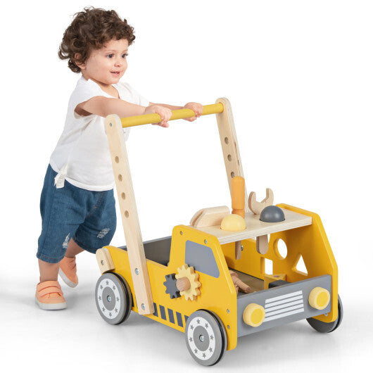 Costway 2-In-1 Montessori Wooden Baby Walker with Learning Activities Adjustable Speed
