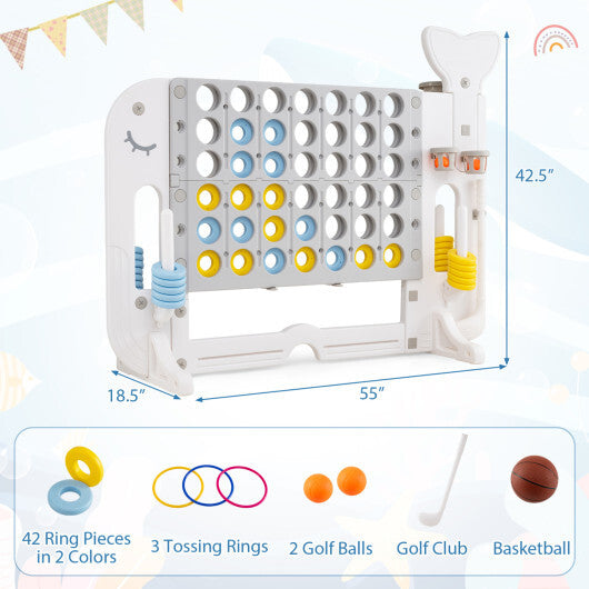 Costway 4-in-a-Row Game Set with Ring-toss Basketball Golf Club & Balls 2 Cups Holders Gray