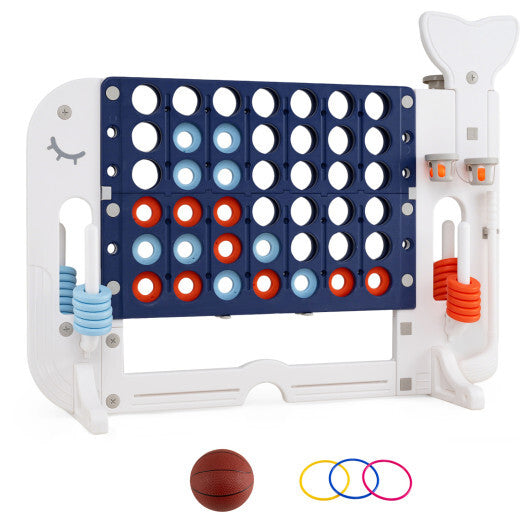 Costway 4-in-a-Row Game Set with Ring-toss Basketball Golf Club & Balls 2 Cups Holders Navy
