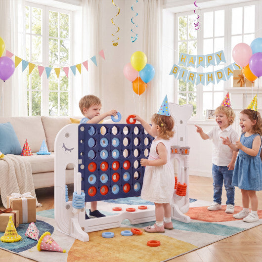 Costway 4-in-a-Row Game Set with Ring-toss Basketball Golf Club & Balls 2 Cups Holders Navy