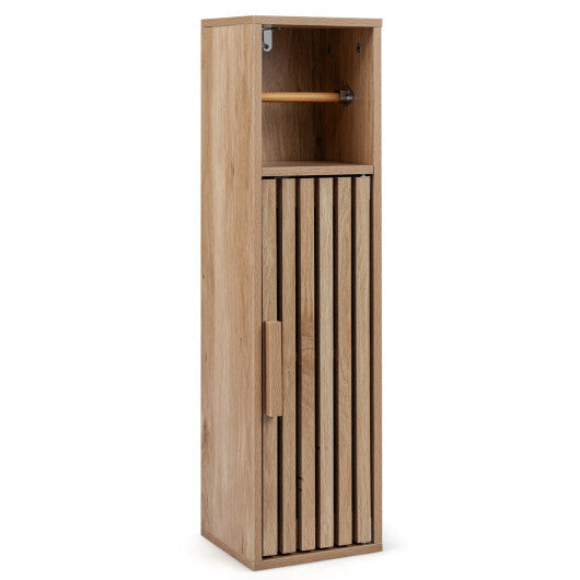 Costway Slim Bathroom Cabinets Freestanding Toilet Paper Holder Stand with Door-Natural