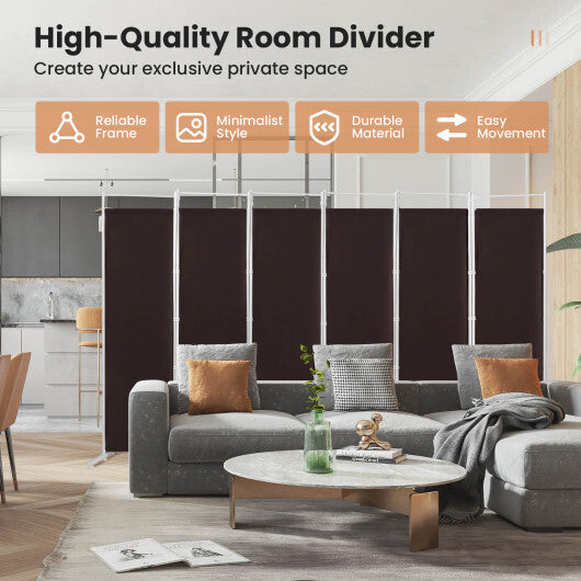 Costway 6-Panel Room Divider Folding Privacy Screen-Brown