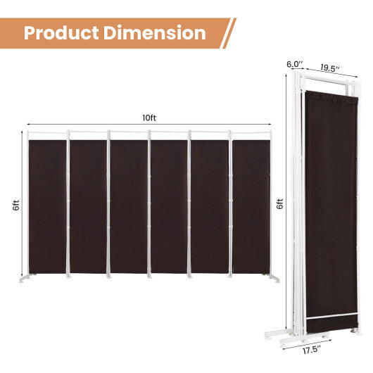 Costway 6-Panel Room Divider Folding Privacy Screen-Brown