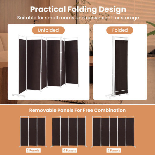 Costway 6-Panel Room Divider Folding Privacy Screen-Brown