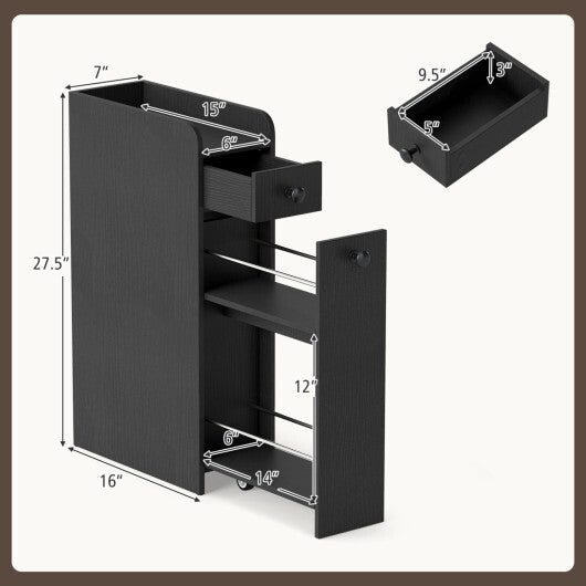 Costway Small Bathroom Storage Cabinet 4-Tier with Slide Out Drawers on Casters-Black