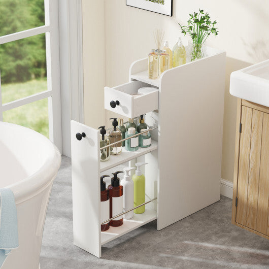 Costway Small Bathroom Storage Cabinet 4-Tier with Slide Out Drawers on Casters-White