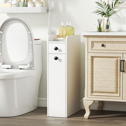 Costway Small Bathroom Storage Cabinet 4-Tier with Slide Out Drawers on Casters-White
