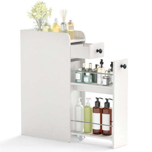 Costway Small Bathroom Storage Cabinet 4-Tier with Slide Out Drawers on Casters-White