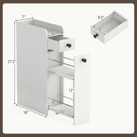 Costway Small Bathroom Storage Cabinet 4-Tier with Slide Out Drawers on Casters-White