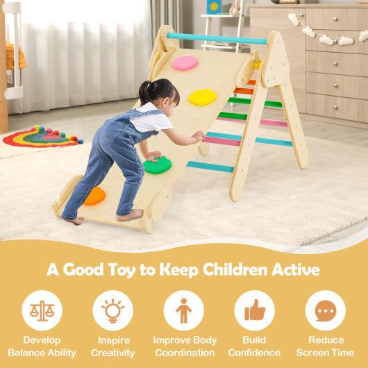 Costway 5-in-1 Wooden Kids Climber Toys with Triangle Arch Ramp-Multicolor