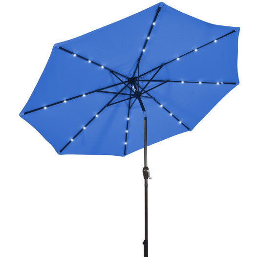 Costway 10' Solar LED Lighted Patio Market Umbrella Shade Tilt Adjustment Crank-Blue