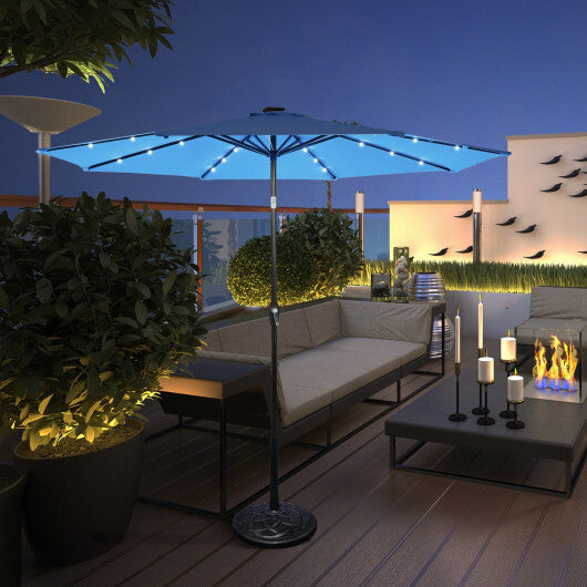 Costway 10' Solar LED Lighted Patio Market Umbrella Shade Tilt Adjustment Crank-Blue